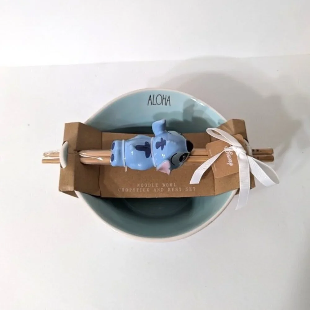 Rae Dunn X Disney Collection Stitch Noodle Bowl With‎ Wooden Chopsticks And Rest